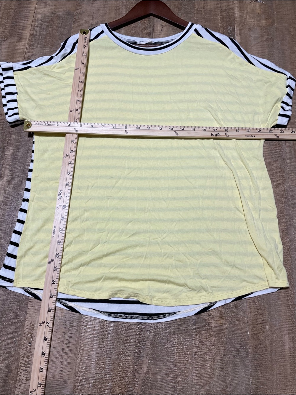 Lovely Melody Yellow Short-Sleeve Tee with Black & White Stripe Accents - Picture 5 of 5